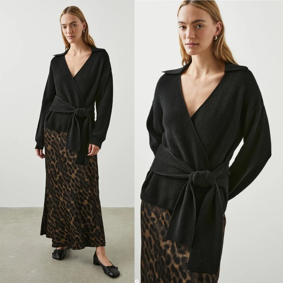 Rails Darya Sweater Ribbed Wrap Black Small NWT $238 - Picture 1 of 14